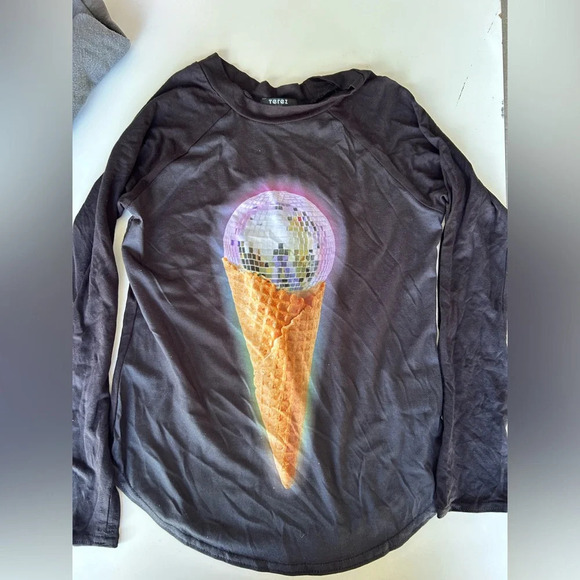 New Terez disco ice cream cone long sleeve black top girls L XL - Picture 2 of 3